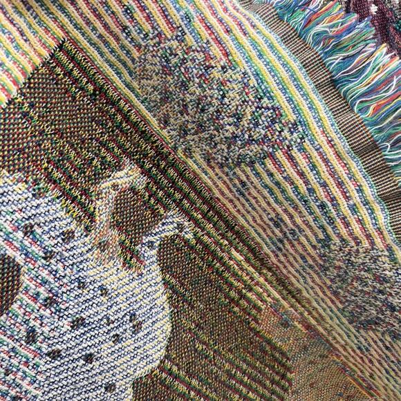 Santa Claus Tree & Dog Christmas Tapestry Throw Blanket 53” x48”Vintage USA Made - Picture 8 of 9